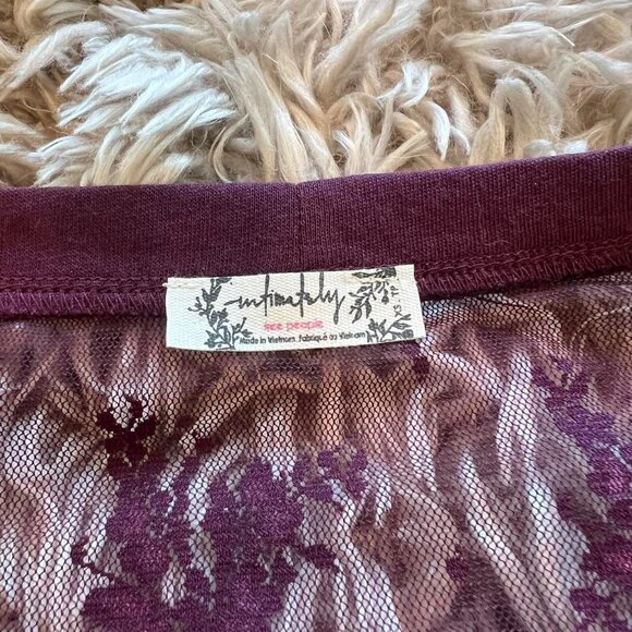 Free People Intimately Light Year Bodysuit XS Burgundy Sheer Mesh Snap Closure - Picture 6 of 6